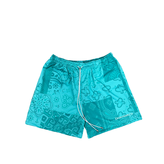 DESIGNER TEAL BANDANA BOARD SHORTS