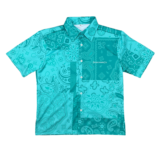 DESIGNER TEAL BANDANA BUTTON SHIRT